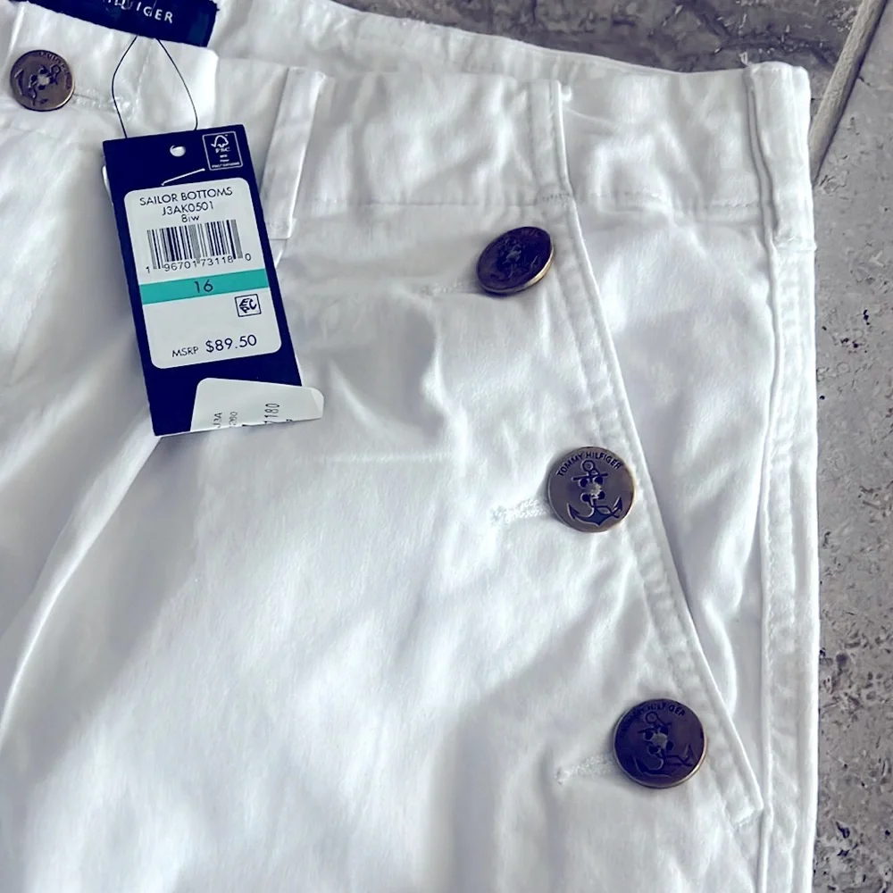 Tommy Hilfiger Wide-Leg Sailor Chino Pants in White, Size 16, New w/Tag